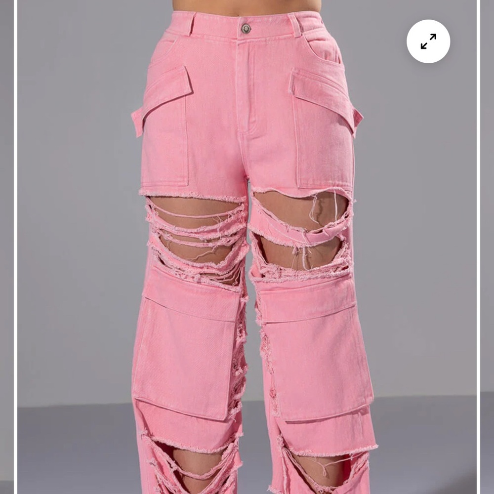 Pink Distressed Women Cargo Pants